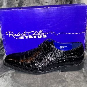 Retro..  men's  wingtip Roberto chillini black crocodile print dress shoes